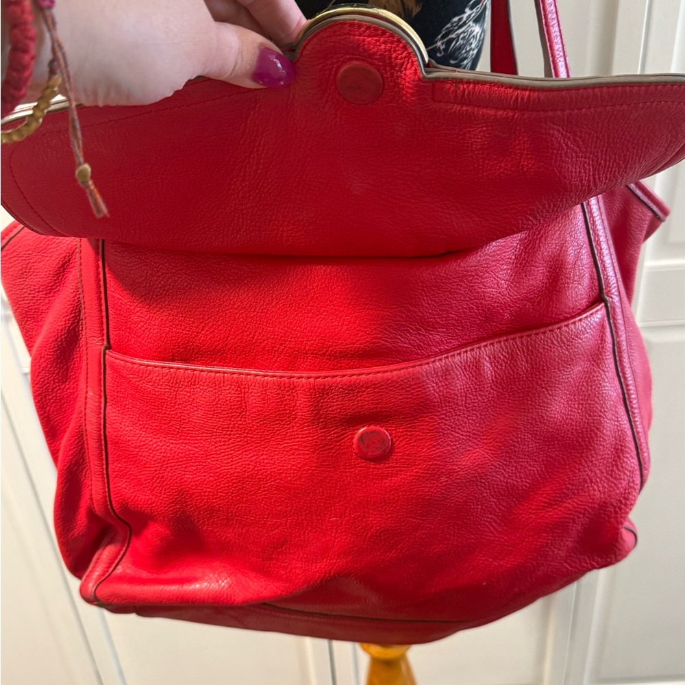 Red Tory Burch Oversized Leather Tote Bag - IN FAIR CONITION! - Picture 3 of 9